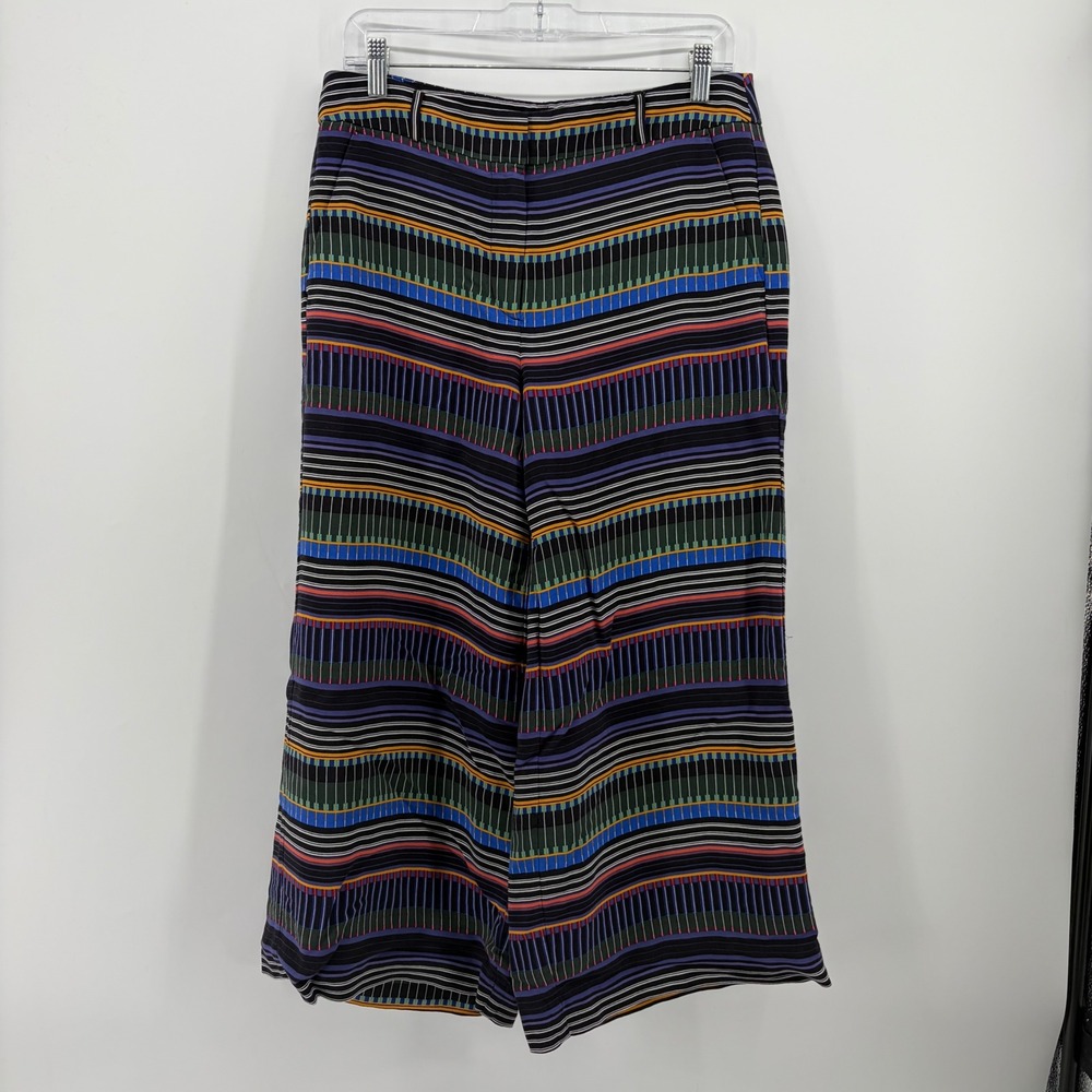 LOFT Womens 6 Multicolor Striped Wide Leg Rayon Trousers Geometric Culottes